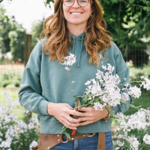 Image of a woman wearing an Organic Potager Hoodie