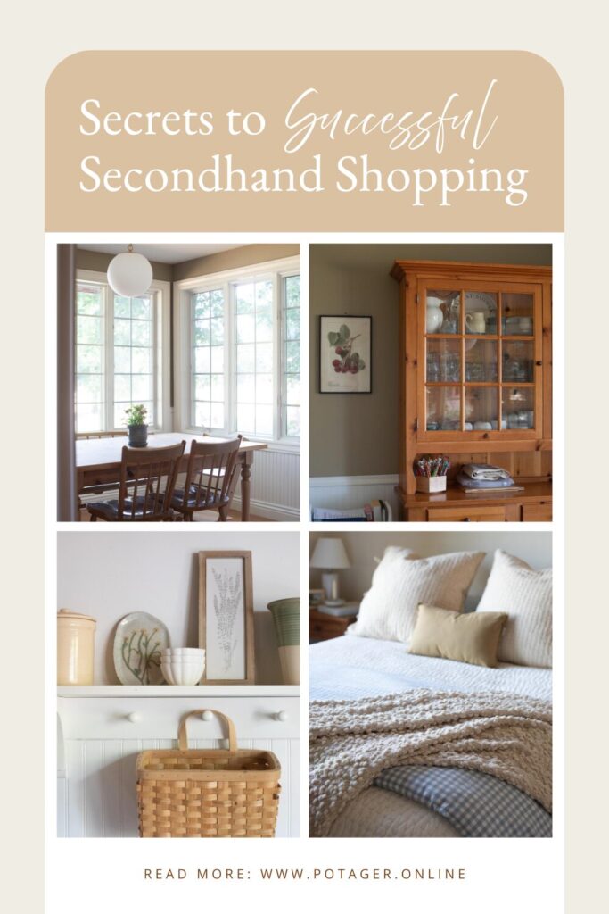 Pinnable image showing where to find a blog post about Secrets to Successful Secondhand Shopping