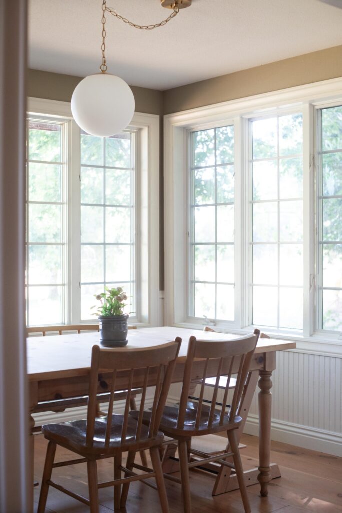 Image of secondhand scrubbed pine dining room table in a Swedish Cottage dining room