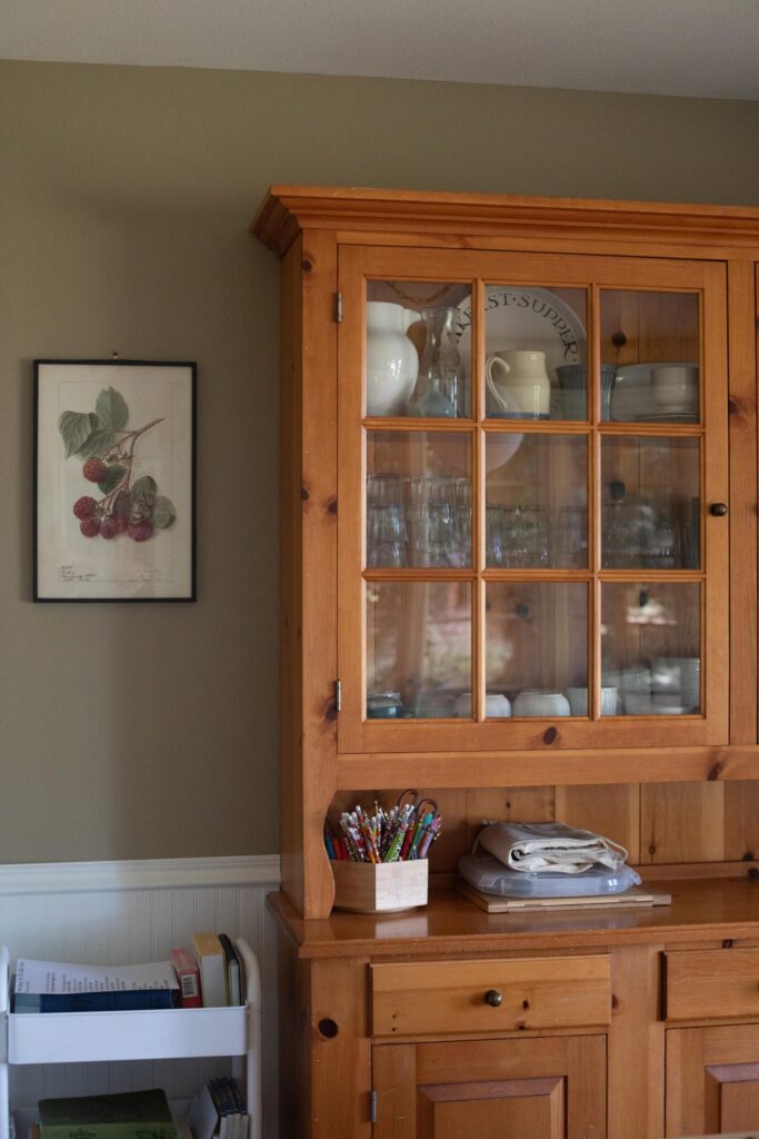 Image of a secondhand pine hutch in a Swedish Cottage dining room