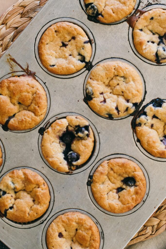Image of a pan of Einkorn Blueberry Muffins