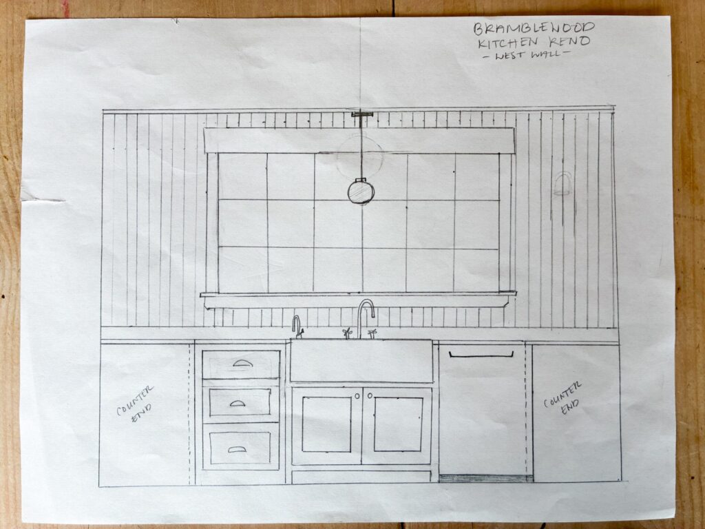 Image of a farm sink drawing for a dream cottage kitchen